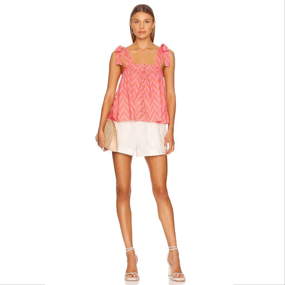 ULLA JOHNSON Iris Tank Size 8 Tie Shoulder Bougainvillea Chevron Poplin NEW $245 - Picture 7 of 16